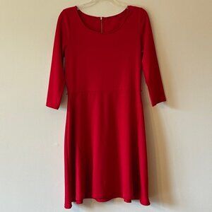Red Three Quarter Sleeve Dress with Gold Zipper Back